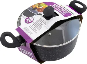 Aluminium Casserole With Glass Lid Cooking Kitchen Saucepot Handles Cook 24Cm