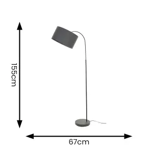 ValueLights Designer Style Dark Grey Curved Stem Floor Lamp With Dark Grey Drum Shade Complete With 6w LED GLS Bulb In Warm White