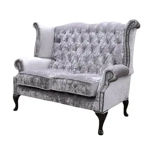 Chesterfield Original 2 Seater High Back Sofa Modena Lavender Velvet Fabric In Queen Anne Style