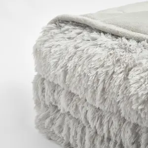 Sienna Fluffy Fleece Weighted Blanket Sensory Throw - Silver, 125 x 180cm - 6kg