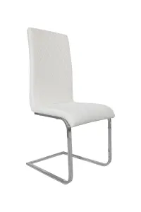 Pair of Cantilever Faux Leather Dining Chairs in Pure White