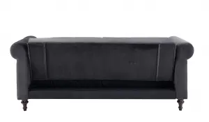 Calgary Velvet Sofa Bed Chesterfield Style 3 Seater Sofa Button Design, Dark Grey