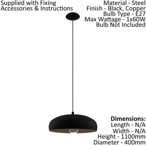 Pendant Ceiling Light Modern Colour Black & Copper Coloured Steel Bulb E27 1x60W