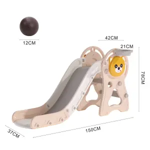 Dog Cartoon Beige Toddler Slide Set Play Set with Basketball Hoop W 1500 x D 630 x H 780 mm