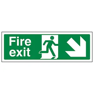 FIRE EXIT Safety Sign Arrow Down Right - GitD Rigid Plastic 300x100mm