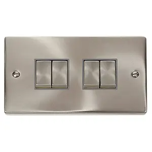 Satin / Brushed Chrome 10A 4 Gang 2 Way Ingot Light Switch - Grey Trim - SE Home