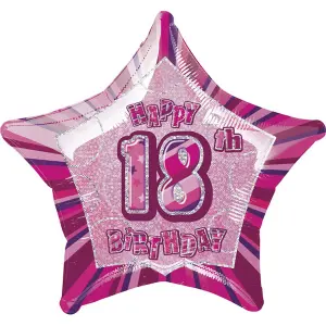 Unique Party Happy 18th Birthday Pink Star Foil Balloon Pink (One Size)