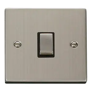 Stainless Steel 1 Gang 20A Ingot DP Switch - Black Trim - SE Home