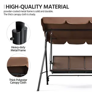 Yaheetech Dark Brown 3-Seat Outdoor Patio Swing Chair with Adjustable Canopy