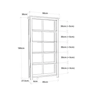 Loreo Light Grey Bookcase 180x90x30cm