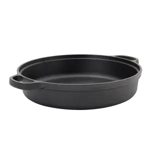 Black Round Pre Seasoned Cast Iron Frying Pan Kitchen Skillet with Double Handles Dia 28cm