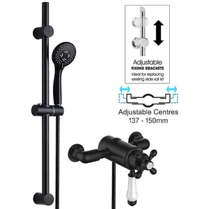 Matt Black Traditional Thermostatic Dual Control Shower Mixer Valve + Riser Rail