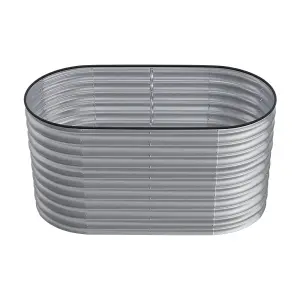 160cm W x 80cm D Silver Oval Shaped Galvanized Raised Garden Beds Outdoor Metal Planter Box for Vegetables Gardening