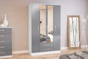 Birlea Lynx 4 Door 2 Drawer Wardrobe With Mirror White & Grey