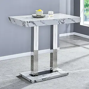 Diva Marble Effect High Gloss Bar Table 4 Ripple Grey Stools