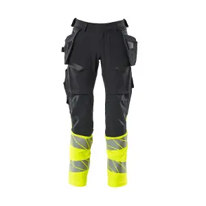 Mascot Accelerate Safe Trousers with Holster Pockets - Dark Navy/Hi-Vis Yellow   (40.5) (Leg Length - Long)