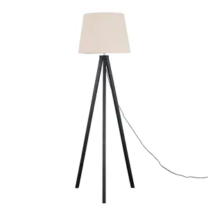 ValueLights Barbro Modern Black Wood Tripod Design Floor Lamp with Beige Tapered Shade - Includes 6w LED GLS Bulb 3000K Warm White