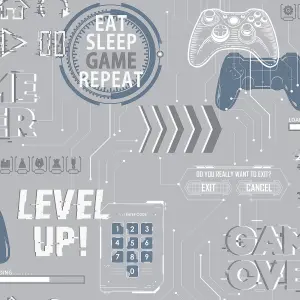 Fresco Game Over Grey & Navy Wallpaper