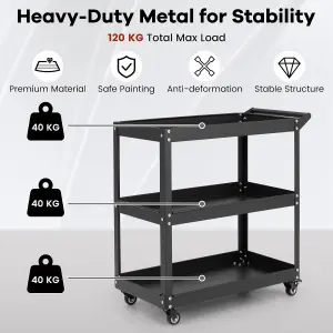 Costway 3-Tier Rolling Tool Cart Heavy-Duty Metal Cart Industrial Tool Organizer