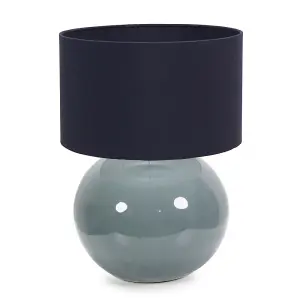 ValueLights Bosco Eucalyptus Ceramic Table Lamp with Navy Blue Drum Shade