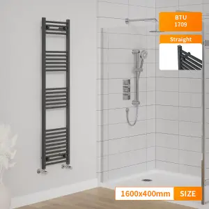 Right Radiators 1600x400 mm Straight Heated Towel Rail Radiator Bathroom Ladder Warmer Anthracite