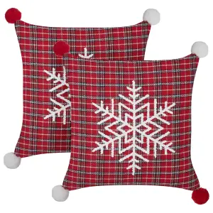 Set of 2 Cushions LONICERA 45 x 45 cm Checked Red