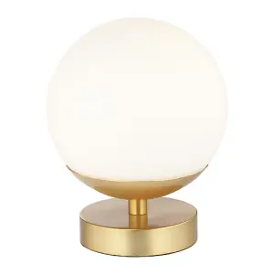 Modern Touch Dimmable LED White Globe Glass Table Lamp with Brushed Gold Base