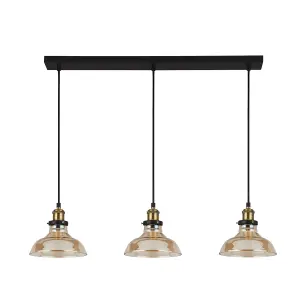 Lighting Collection Freeport  Amber & Brass 3 Light Bar Pendant