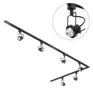 Litecraft Greenwich Black 6 Head 3m Long L Shape Kitchen Ceiling Light with LED Bulbs