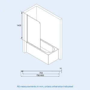 Nes Home Denver 800 mm Frameless Curved Bath Shower Screen Door