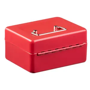 Hardys Metal Cash Box Money Bank Deposit Steel Tin Security Safe Petty Key Lockable - 6" Red