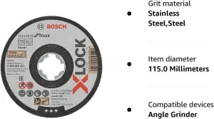 Bosch Professional X-LOCK Standard Inox Straight Cutting Wheel - 10x115x1x22.23mm, WA 60 T BF