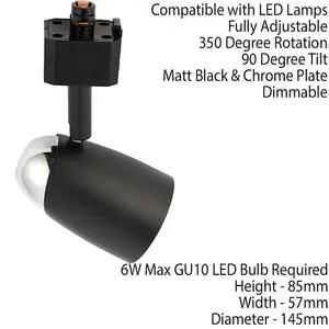 Adjustable Tilt Ceiling Track Spotlight Matt Black 50W Max GU10 Lamp Downlight