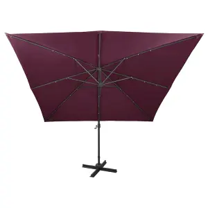 Berkfield Cantilever Umbrella with Pole and LED Lights Bordeaux Red 300 cm