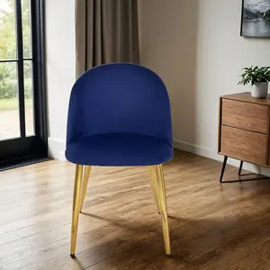 Velvoro Blue Luxurious Velvet Dining Chair With Gold Legs