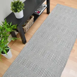 Silver Geometric Handmade Luxurious Modern Wool Easy To Clean Rug Dining Room Bedroom And Living Room-66 X 200cm (Runner)