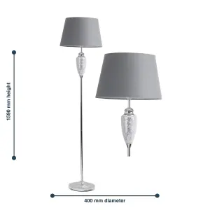 First Choice Lighting Mirrored Crackle Glass Floor Lamp with Grey Shade