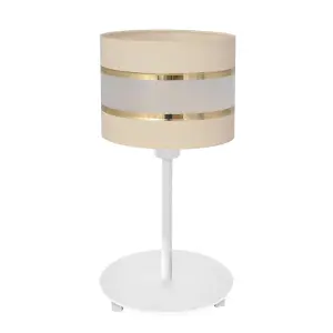 Luminosa Helen Table Lamp With Round Shade Ecru, Gold, White 20cm