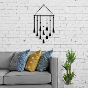 Decortie Modern Metal Wall Art Tassel Home Ornament Decorative Minimalist Design Hanging Wall Sculpture, Black