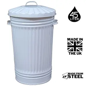 Metal Bin Retro Dustbin Waste Rubbish Bin Rubbish Waste Animal Feed Outdoor or Indoor Bin, Light Grey Slim Tall Tapered Steel Bin