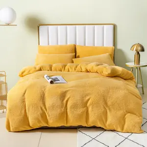 Teddy Fleece Duvet Cover set Ochre / Double - 2 Standard Pillowcases