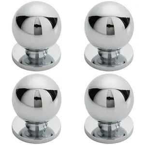 4x Solid Ball Cupboard Door Knob 25mm Diameter Polished Chrome Cabinet Handle