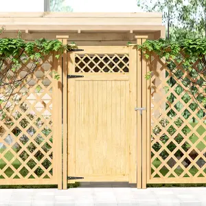 Rhombus Garden Wood Fence Gate with Door Latch 90cm W x 180cm H