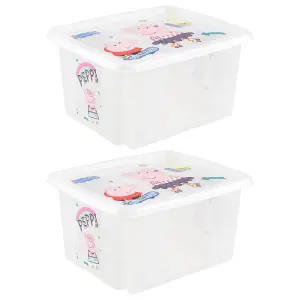 Keeeper Set of 2 Peppa Pig Turn Around Stackable Box 24 Litre with Lid - Natural Transparent