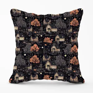 Spooky Haunted Houses Pattern Outdoor Cushion 45cm x 45cm