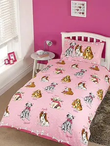 Doggies Pink Single Duvet Cover and Pillowcase Set