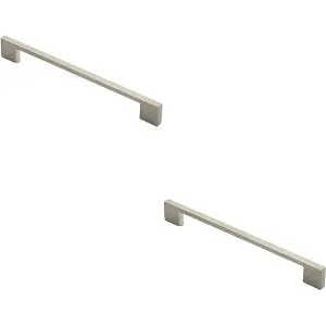 2x Slim D Shape Pull Handle 220 x 8.5mm 192mm Fixing Centres Satin Nickel