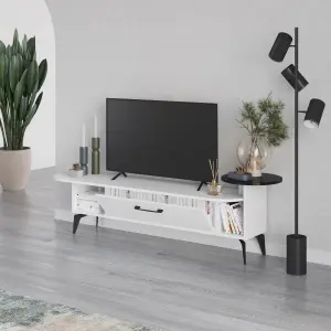 Decortie Ada Modern TV Unit Multimedia Centre White Black Marble Effect with Wall Storage TV Cabinet 188cm