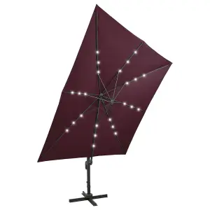 Berkfield Cantilever Umbrella with Pole and LED Lights Bordeaux Red 300 cm