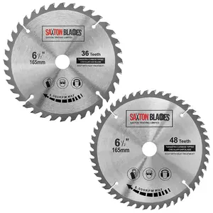 Saxton TCT165MXA TCT Circular Blade 165mm x 36 & 48 Teeth x 20mm Bore & 16mm Ring Pack of 2